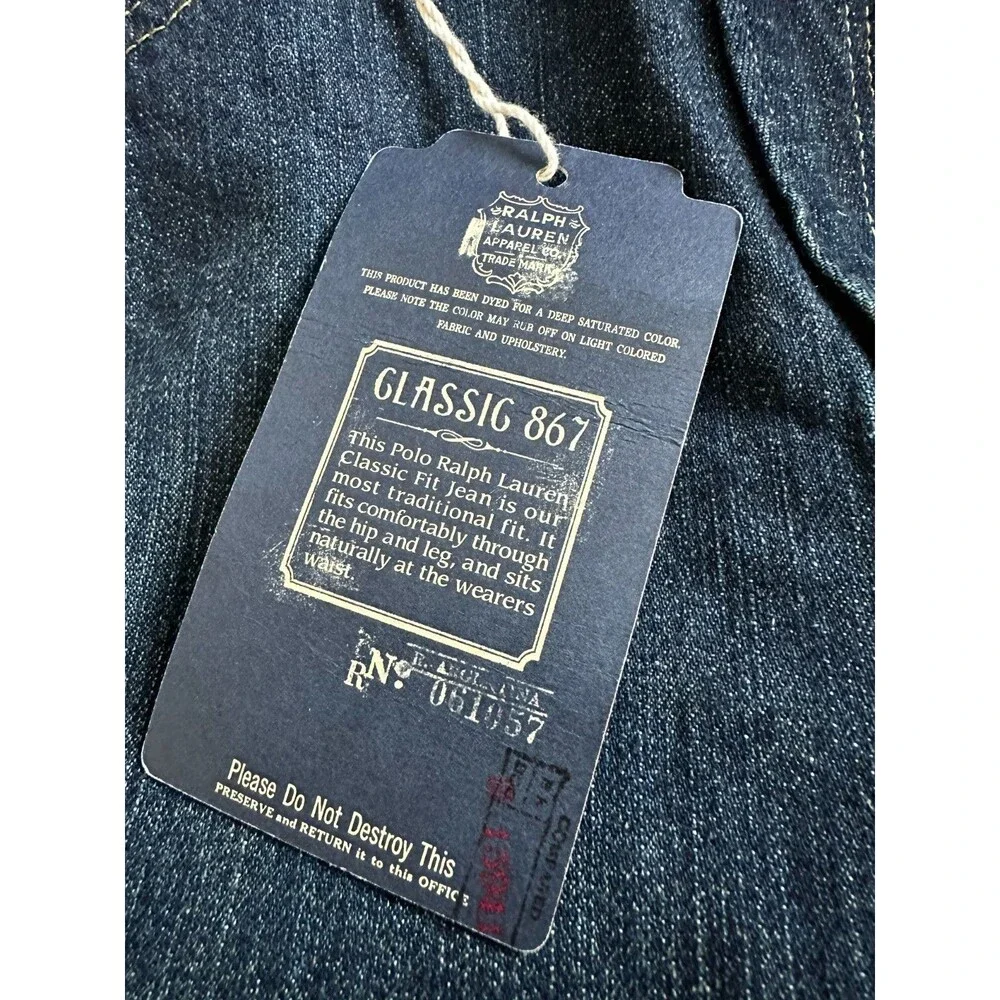 Polo Ralph Lauren Classic Fit Jeans Men 32x32 Dark Wash 100% Cotton NWT